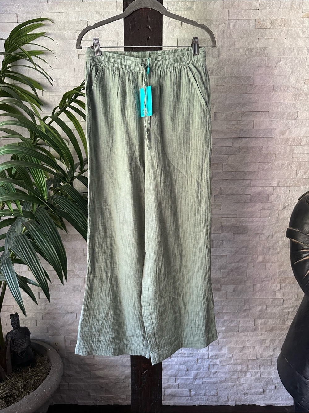 Posh Peanut Light Sage Green Drawstring Cotton Gauzy Pants Size XS New Tags